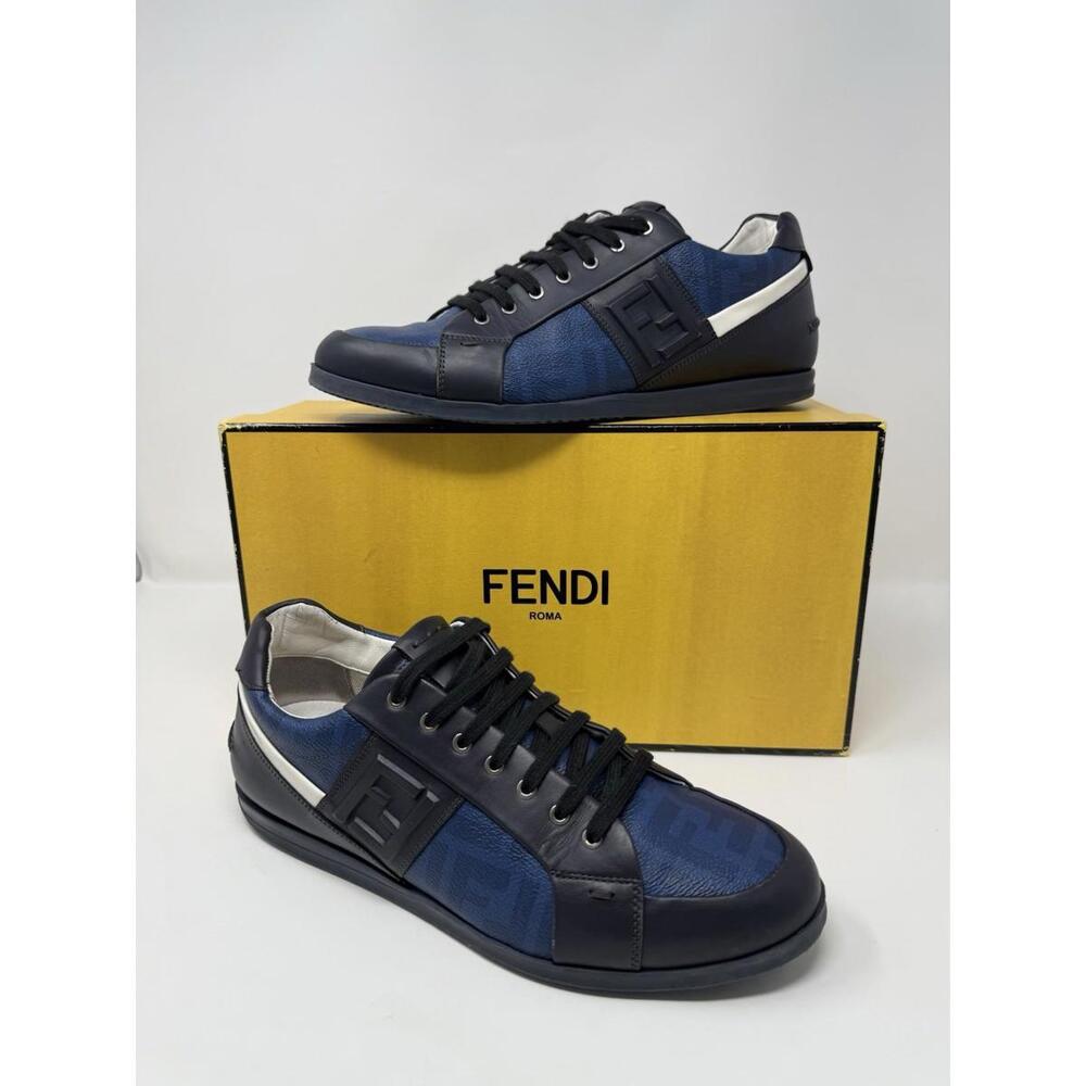 Fendi Low Top Monogram Sneaker Blue Leather Size 8 US / 7 UK